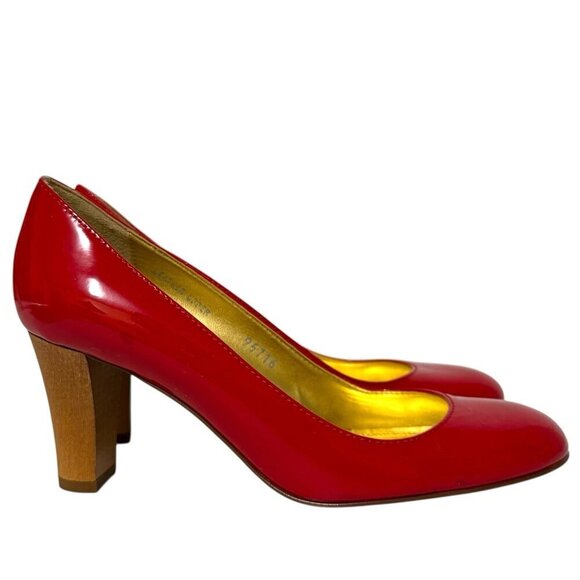 J. Crew Red Patent Leather Pumps 96716 Wooden Heel Italian Made Women's Size 7 - Picture 6 of 16
